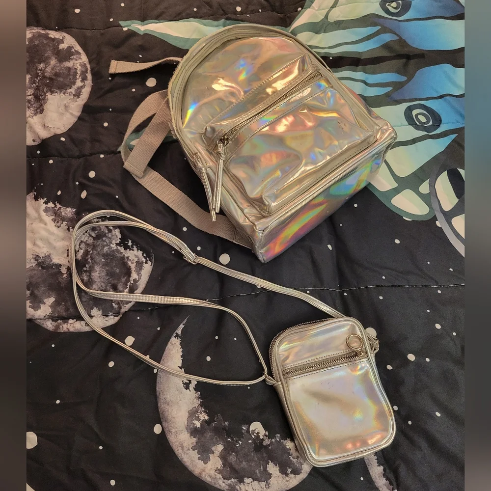 Holo/chrome Colored Backpack & Side Purse